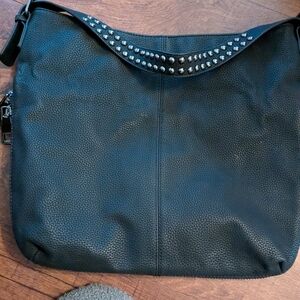 Black Studded Leather Shoulder Bag